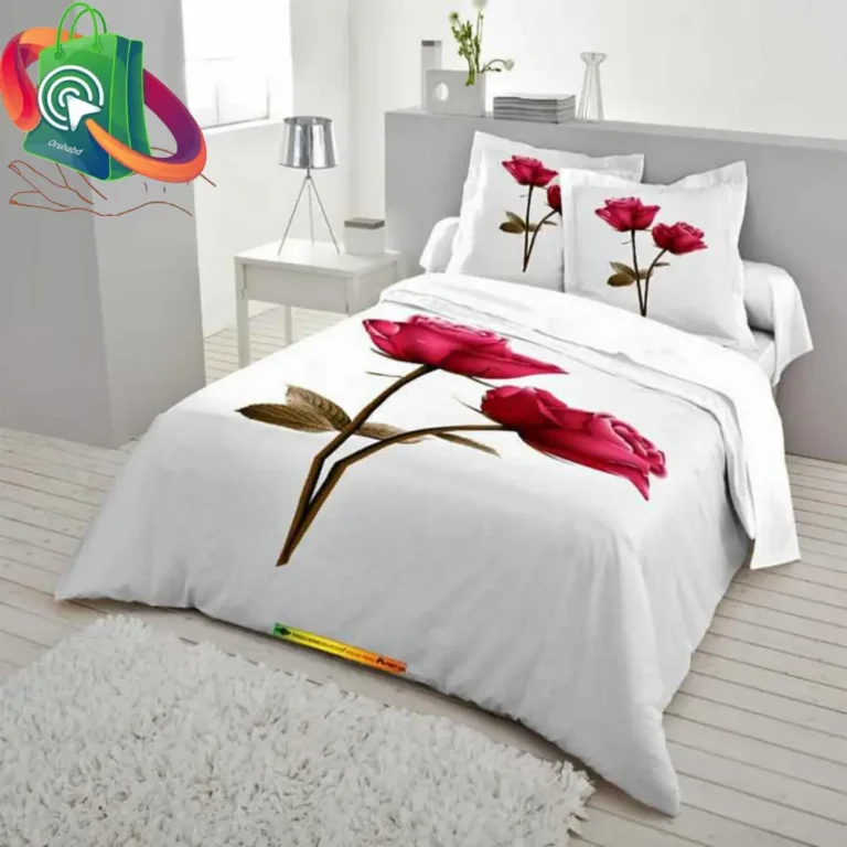 White & Red Rose Exclusive Cotton King Size Bed sheet